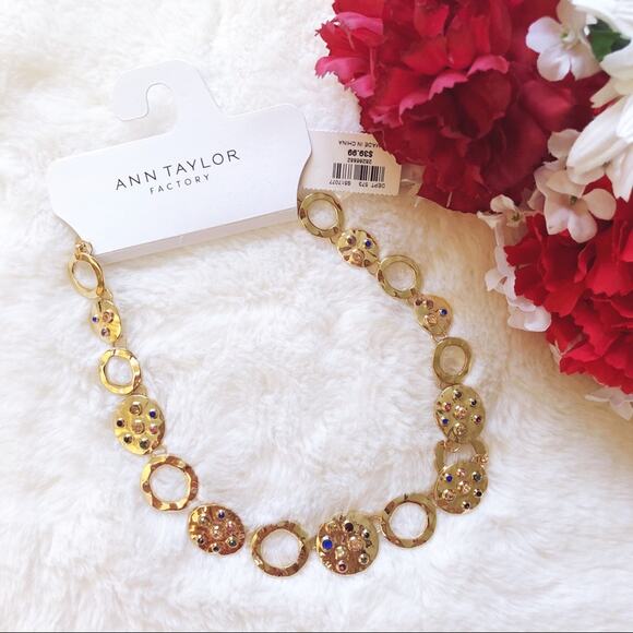 Ann Taylor Gold Stone Disc Statement Necklace - Picture 6 of 8